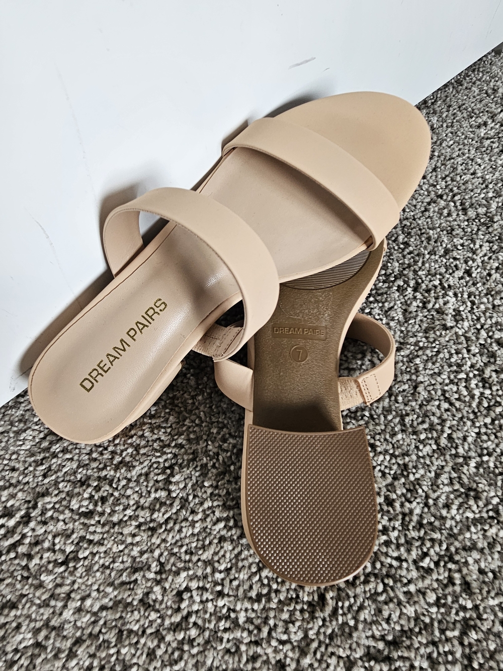 Dream Pairs Beige Double-Strap Slide Mules